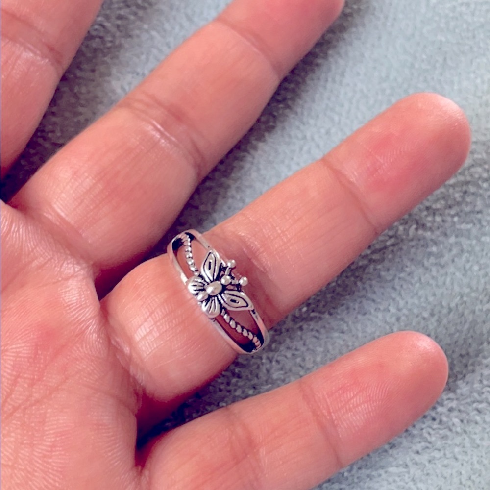 Sterling-Style Flower Stackable Ring in Silver